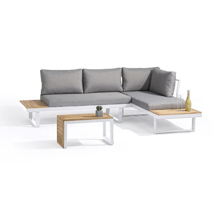 DCB3700286487706-0.jpg Modulaire tuinmeubelen - Aluminium - DCB GARDEN - 4 plaatsen - TOKYO - Wit en acaciahout - Afbeelding 1
