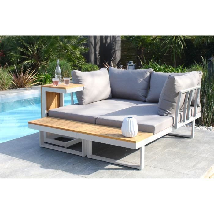 DCB3700286487706-1.jpg Modulaire tuinmeubelen - Aluminium - DCB GARDEN - 4 plaatsen - TOKYO - Wit en acaciahout - Afbeelding 2
