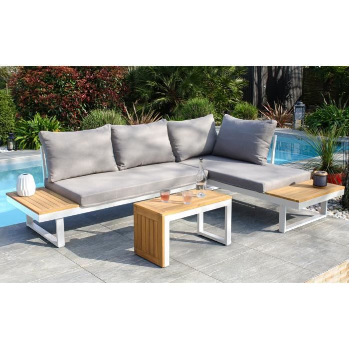 DCB3700286487706-5.jpg Modulaire tuinmeubelen - Aluminium - DCB GARDEN - 4 plaatsen - TOKYO - Wit en acaciahout - Afbeelding 6