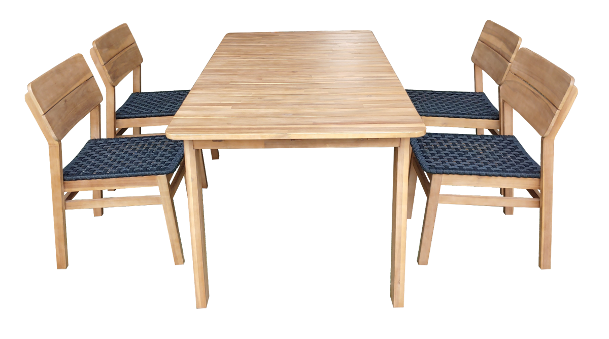 Jala Tuin Dining Set - 5 stuks - Hout Acacia Licht Teak Look - Touw Plat 20mm Antraciet - Afbeelding 3