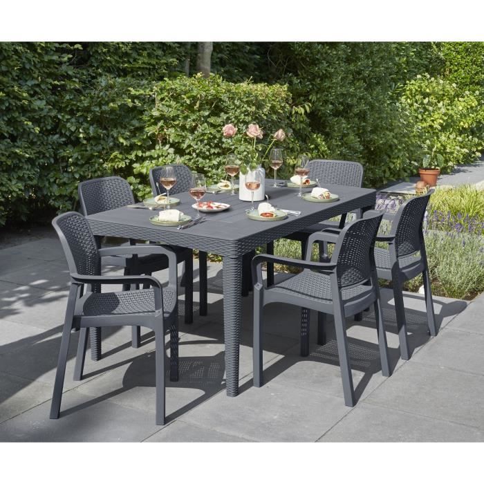 GIRONARDGRAPH-1.jpg ALLIBERT JARDIN Tafel 6 personen Girona Wicker rond grafiet - Afbeelding 2