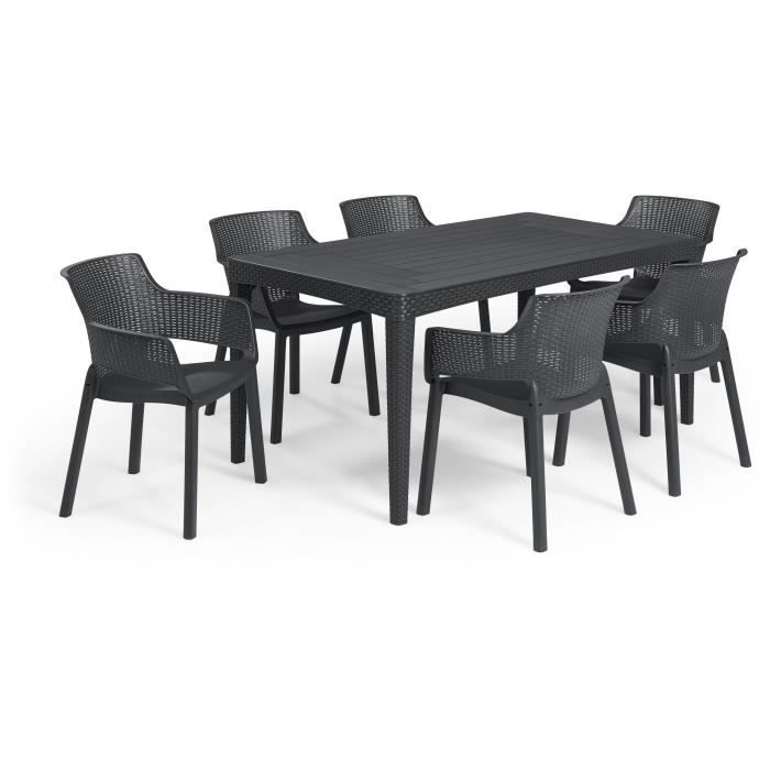 GIRONARDGRAPH-2.jpg ALLIBERT JARDIN Tafel 6 personen Girona Wicker rond grafiet - Afbeelding 3