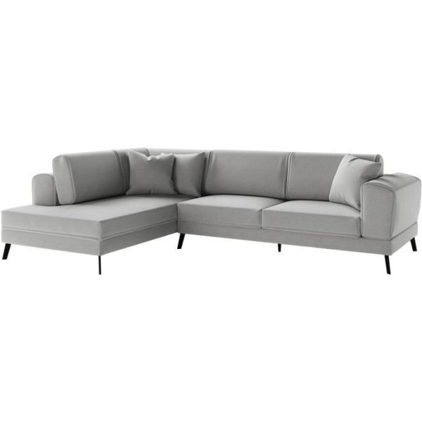 IMPERIAL 5-zits converteerbare hoekbank links - Lichtgrijze stof - 2 opbergdozen - L304 x D212 x H86 cm