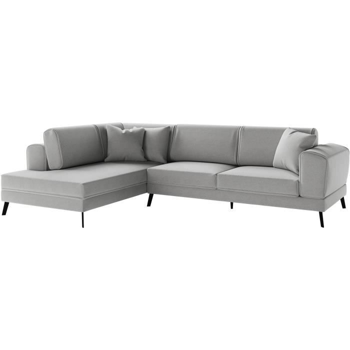 IMPERIALENJOY21G-0.jpg IMPERIAL 5-zits converteerbare hoekbank links - Lichtgrijze stof - 2 opbergdozen - L304 x D212 x H86 cm - Afbeelding 1