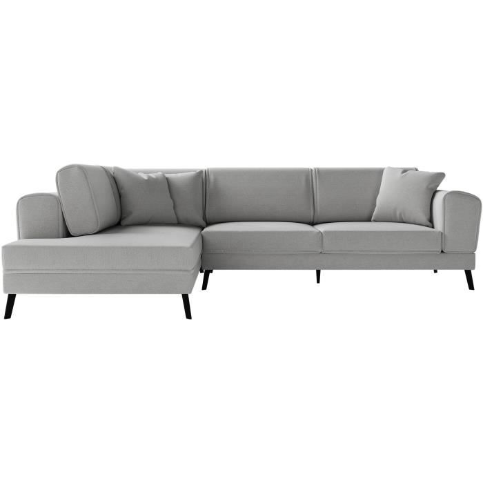 IMPERIALENJOY21G-2.jpg IMPERIAL 5-zits converteerbare hoekbank links - Lichtgrijze stof - 2 opbergdozen - L304 x D212 x H86 cm - Afbeelding 3