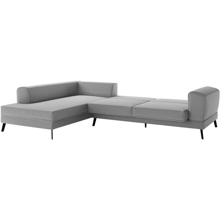 IMPERIALENJOY21G-3.jpg IMPERIAL 5-zits converteerbare hoekbank links - Lichtgrijze stof - 2 opbergdozen - L304 x D212 x H86 cm - Afbeelding 4