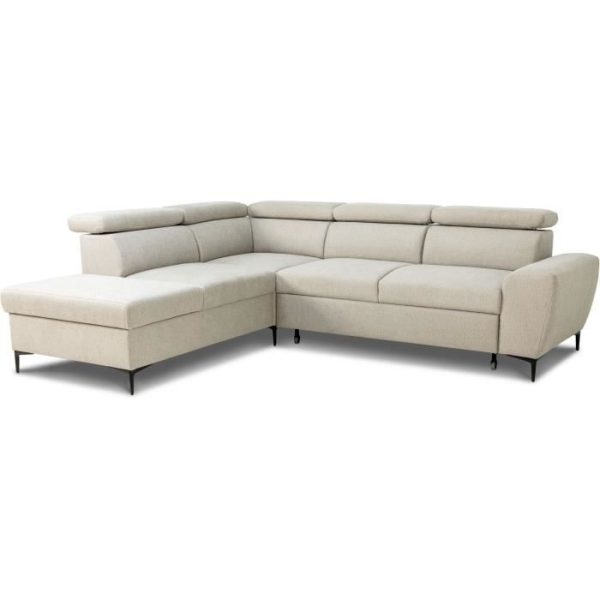Omkeerbare hoekbank met commode - 5 plaatsen - KASIMIR - Beige stof - 258 x 79/98 x 219 cm