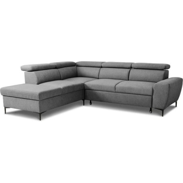 Reversible hoekbank met commode - 5 plaatsen - KASIMIR - Antraciet stof - 258 x 79/98 x 219 cm