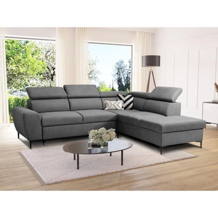 KASIMIRA133879-1.jpg Reversible hoekbank met commode - 5 plaatsen - KASIMIR - Antraciet stof - 258 x 79/98 x 219 cm - Afbeelding 2