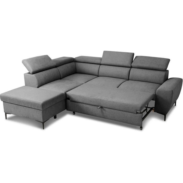 KASIMIRA133879-2.jpg Reversible hoekbank met commode - 5 plaatsen - KASIMIR - Antraciet stof - 258 x 79/98 x 219 cm - Afbeelding 3