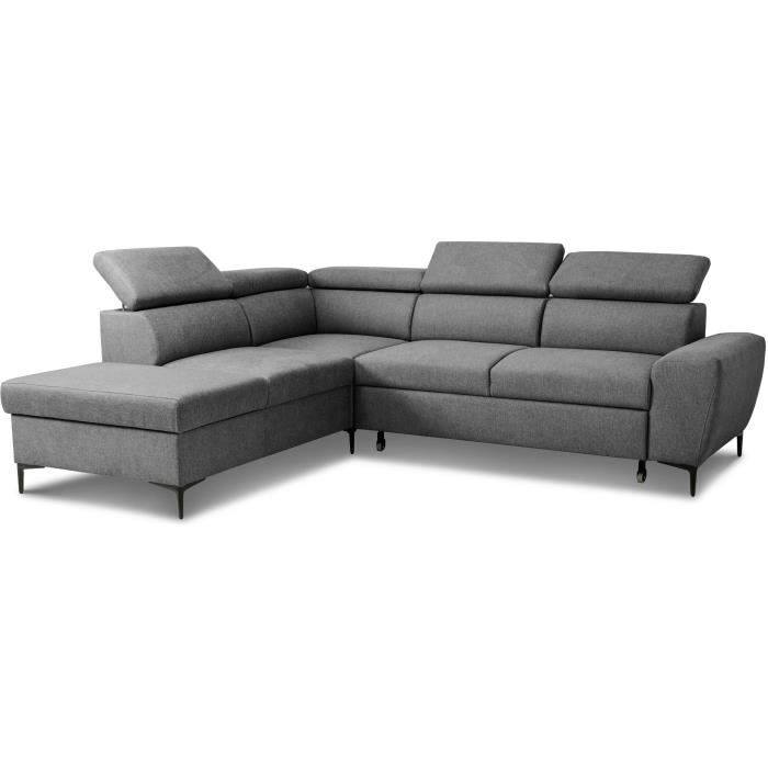 KASIMIRA133879-3.jpg Reversible hoekbank met commode - 5 plaatsen - KASIMIR - Antraciet stof - 258 x 79/98 x 219 cm - Afbeelding 4