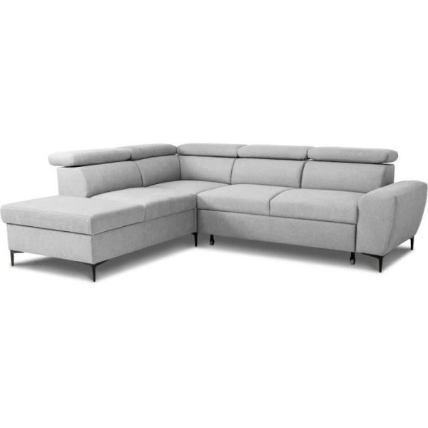 Omkeerbare hoekbank met ladekast - 5 plaatsen - KASIMIR - Grijze stof - 258 x 79/98 x 219 cm