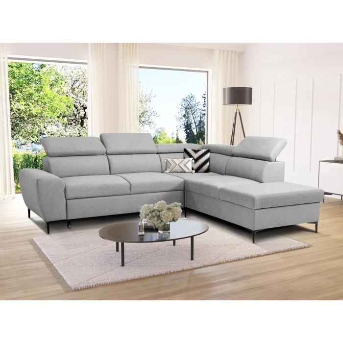 KASIMIRA133883-1.jpg Omkeerbare hoekbank met ladekast - 5 plaatsen - KASIMIR - Grijze stof - 258 x 79/98 x 219 cm - Afbeelding 2