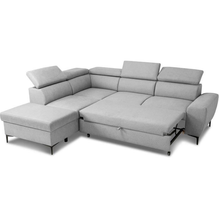 KASIMIRA133883-2.jpg Omkeerbare hoekbank met ladekast - 5 plaatsen - KASIMIR - Grijze stof - 258 x 79/98 x 219 cm - Afbeelding 3