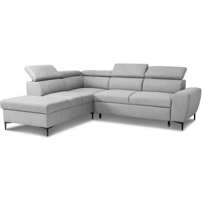 KASIMIRA133883-3.jpg Omkeerbare hoekbank met ladekast - 5 plaatsen - KASIMIR - Grijze stof - 258 x 79/98 x 219 cm - Afbeelding 4