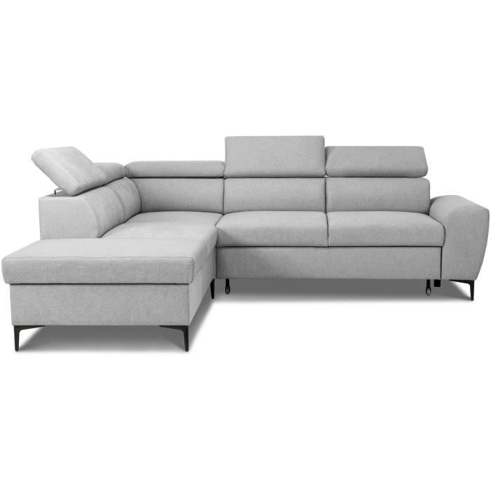 KASIMIRA133883-4.jpg Omkeerbare hoekbank met ladekast - 5 plaatsen - KASIMIR - Grijze stof - 258 x 79/98 x 219 cm - Afbeelding 5
