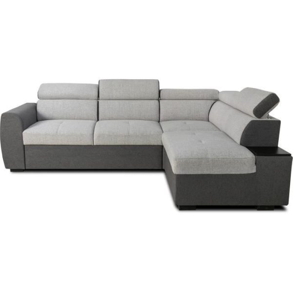 Reversible hoekbank - 4/5 plaatsen - KELIO - Antraciet/grijze stof - 3 hoofdsteunen - 245 x 184 x 77/87 cm
