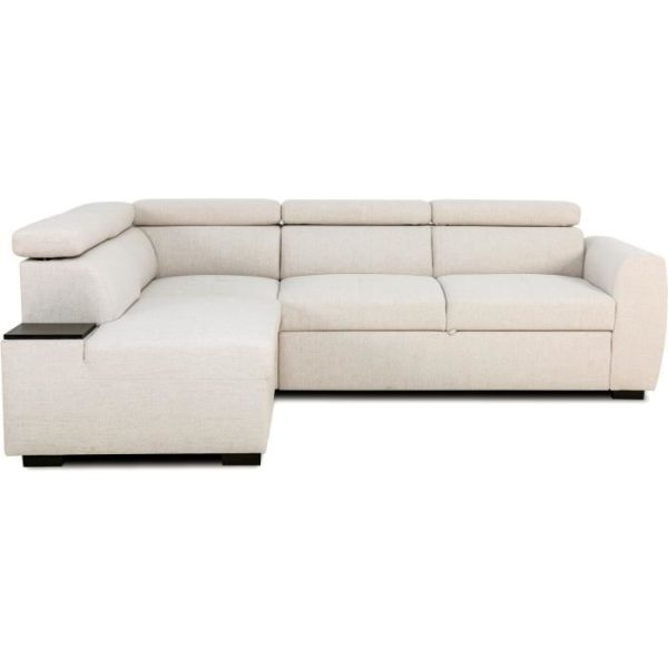 Omkeerbare hoekbank - 4/5 plaatsen - KELIO - Beige stof - 3 hoofdsteunen - 245 x 184 x 77/87 cm