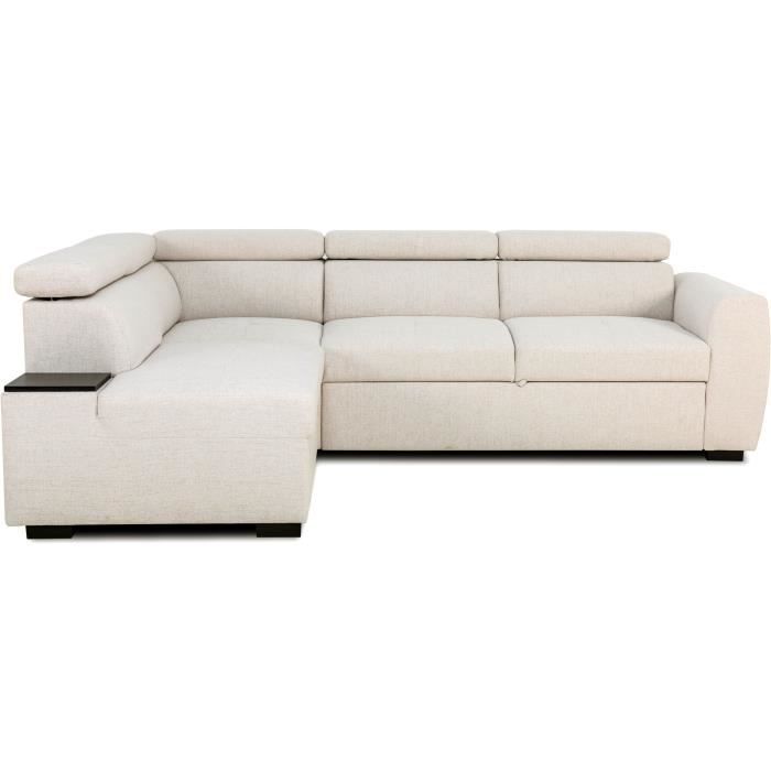 KELIOA133459-0.jpg Omkeerbare hoekbank - 4/5 plaatsen - KELIO - Beige stof - 3 hoofdsteunen - 245 x 184 x 77/87 cm - Afbeelding 1