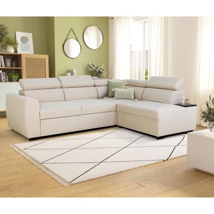 KELIOA133459-1.jpg Omkeerbare hoekbank - 4/5 plaatsen - KELIO - Beige stof - 3 hoofdsteunen - 245 x 184 x 77/87 cm - Afbeelding 2