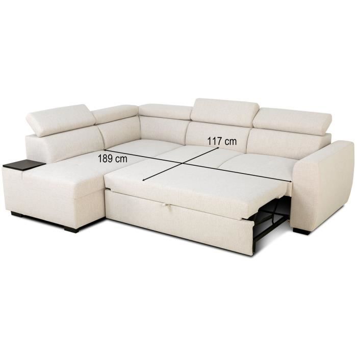 KELIOA133459-2.jpg Omkeerbare hoekbank - 4/5 plaatsen - KELIO - Beige stof - 3 hoofdsteunen - 245 x 184 x 77/87 cm - Afbeelding 3