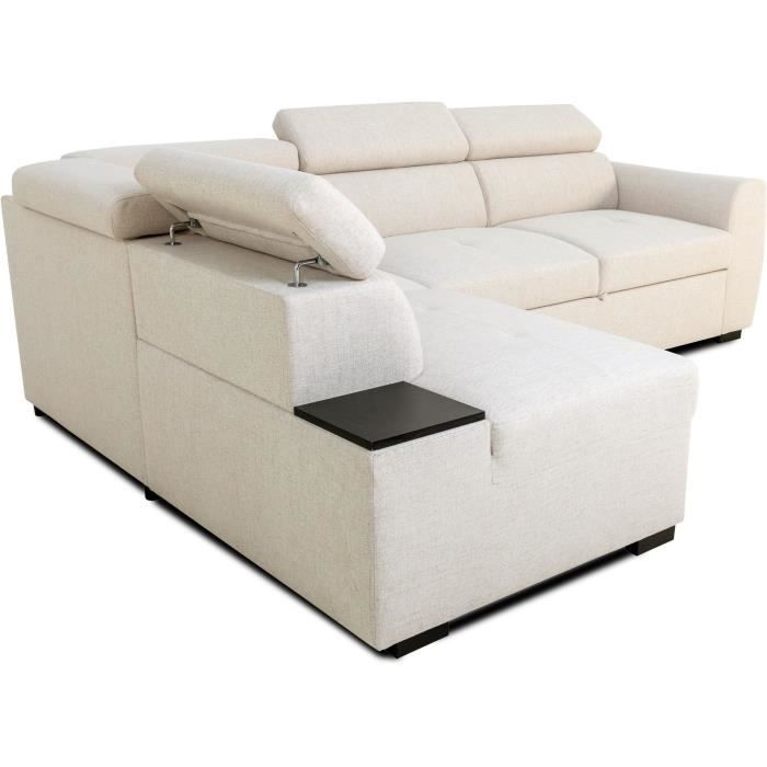 KELIOA133459-3.jpg Omkeerbare hoekbank - 4/5 plaatsen - KELIO - Beige stof - 3 hoofdsteunen - 245 x 184 x 77/87 cm - Afbeelding 4