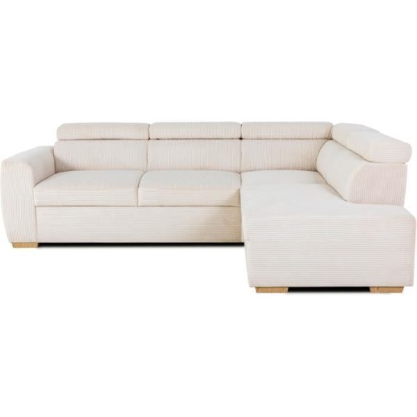 Omkeerbare hoekbank - 4 plaatsen - KELIO - Beige ribfluweel stof - 245 x 184 x 87cm