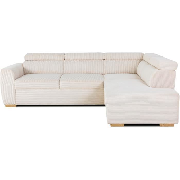 KELIOA138236-0.jpg Omkeerbare hoekbank - 4 plaatsen - KELIO - Beige ribfluweel stof - 245 x 184 x 87cm - Afbeelding 1