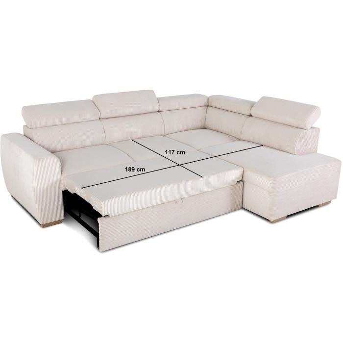 KELIOA138236-2.jpg Omkeerbare hoekbank - 4 plaatsen - KELIO - Beige ribfluweel stof - 245 x 184 x 87cm - Afbeelding 3
