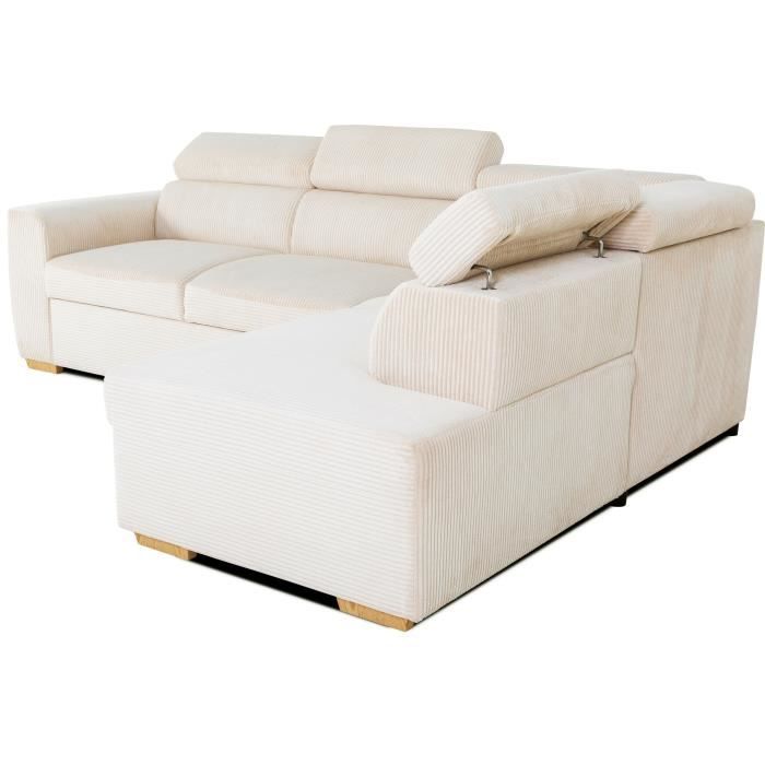 KELIOA138236-3.jpg Omkeerbare hoekbank - 4 plaatsen - KELIO - Beige ribfluweel stof - 245 x 184 x 87cm - Afbeelding 4