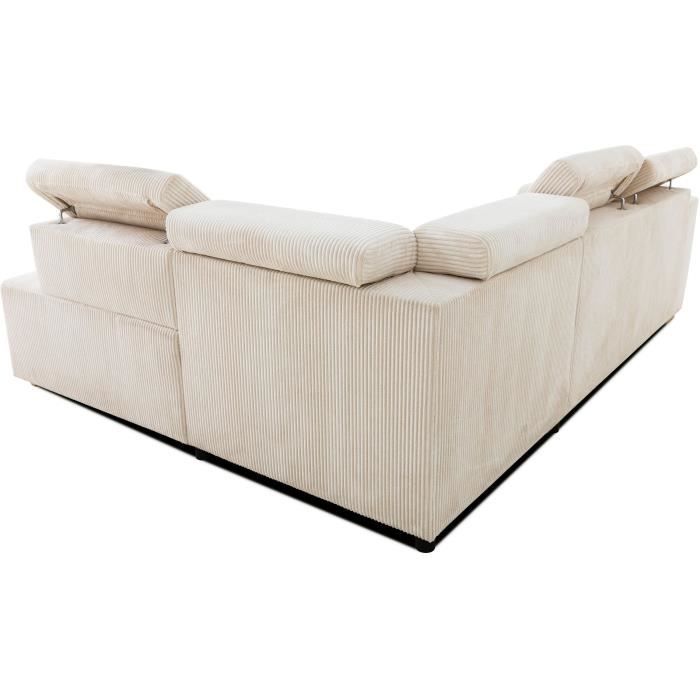 KELIOA138236-5.jpg Omkeerbare hoekbank - 4 plaatsen - KELIO - Beige ribfluweel stof - 245 x 184 x 87cm - Afbeelding 6