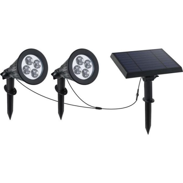 Dubbele zonneschijnwerper verbonden met zonnepaneel op afstand 2 in 1 om te prikken of om krachtige verlichting vast te zetten witte LED dimbaar FAMILY SPIKY