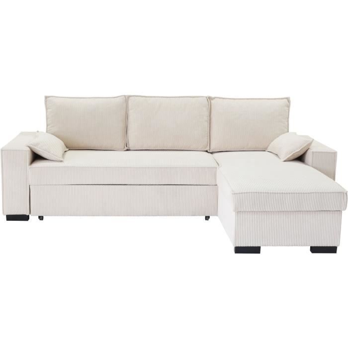 MARLONANGCVRVBEI-0.jpg MARLON omkeerbare hoekbank - Chaise longue met ladekast - Corduroy L 240 x D 143 x H 85 cm - Afbeelding 1