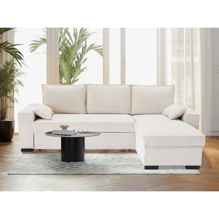 MARLONANGCVRVBEI-1.jpg MARLON omkeerbare hoekbank - Chaise longue met ladekast - Corduroy L 240 x D 143 x H 85 cm - Afbeelding 2