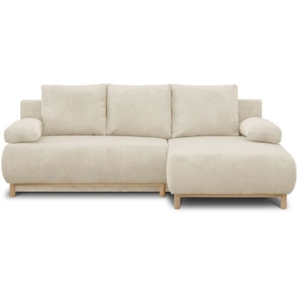 MIKA 3-zits converteerbare hoekbank rechts - Beige ribfluweel - Opbergdoos - L218 x D98/145 x H84 cm