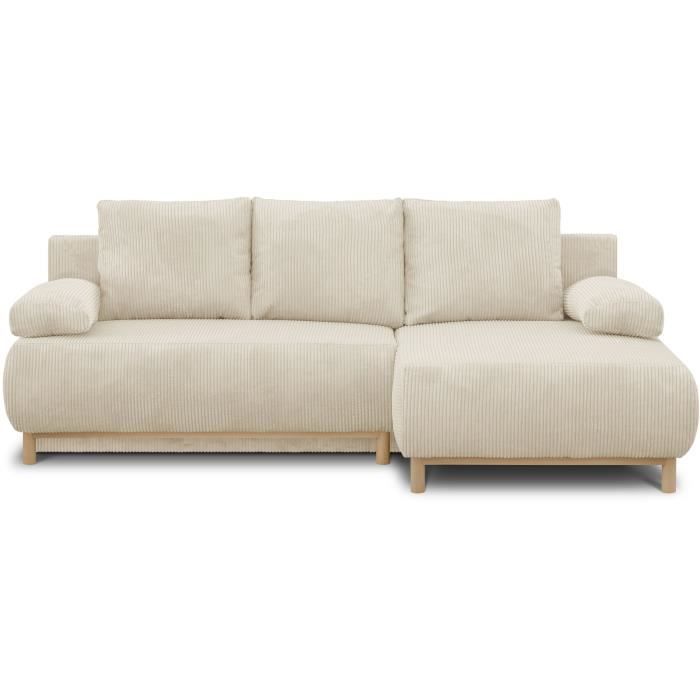 MIKACDPOSO105-0.jpg MIKA 3-zits converteerbare hoekbank rechts - Beige ribfluweel - Opbergdoos - L218 x D98/145 x H84 cm - Afbeelding 1