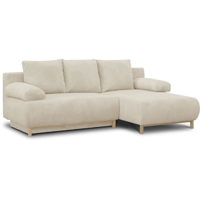 MIKACDPOSO105-2.jpg MIKA 3-zits converteerbare hoekbank rechts - Beige ribfluweel - Opbergdoos - L218 x D98/145 x H84 cm - Afbeelding 3