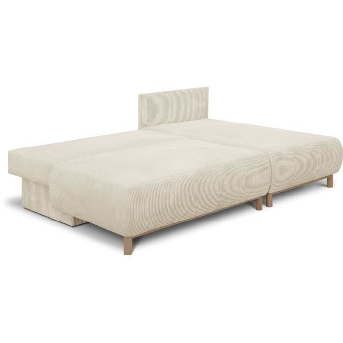 MIKACDPOSO105-3.jpg MIKA 3-zits converteerbare hoekbank rechts - Beige ribfluweel - Opbergdoos - L218 x D98/145 x H84 cm - Afbeelding 4