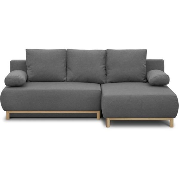 MIKA 3-zits converteerbare hoekbank rechts - Lichtgrijze stof - Opbergdoos - L218 x D98/145 x H84 cm