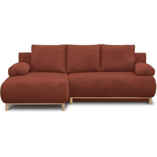 MIKA Hoekbank links - 3-zits - Roestkleurige corduroy stof - Opbergvak - 192 x 84 x 93 cm