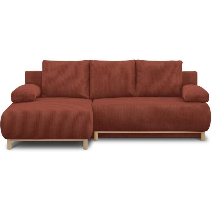 MIKACGLIN52N-0.jpg MIKA Hoekbank links - 3-zits - Roestkleurige corduroy stof - Opbergvak - 192 x 84 x 93 cm - Afbeelding 1