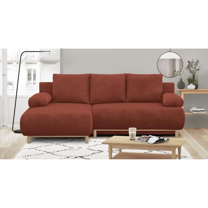 MIKACGLIN52N-1.jpg MIKA Hoekbank links - 3-zits - Roestkleurige corduroy stof - Opbergvak - 192 x 84 x 93 cm - Afbeelding 2