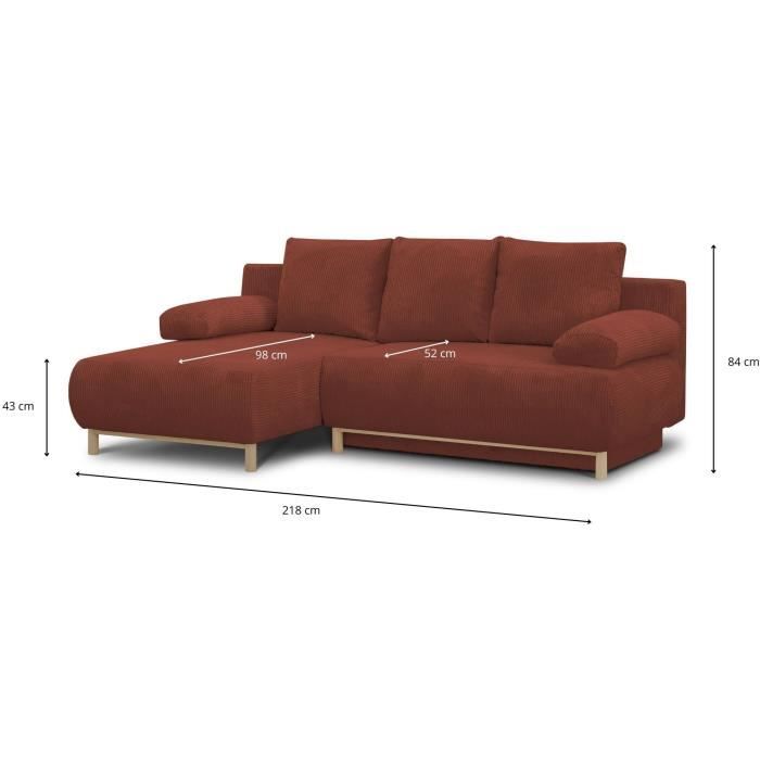 MIKACGLIN52N-3.jpg MIKA Hoekbank links - 3-zits - Roestkleurige corduroy stof - Opbergvak - 192 x 84 x 93 cm - Afbeelding 4