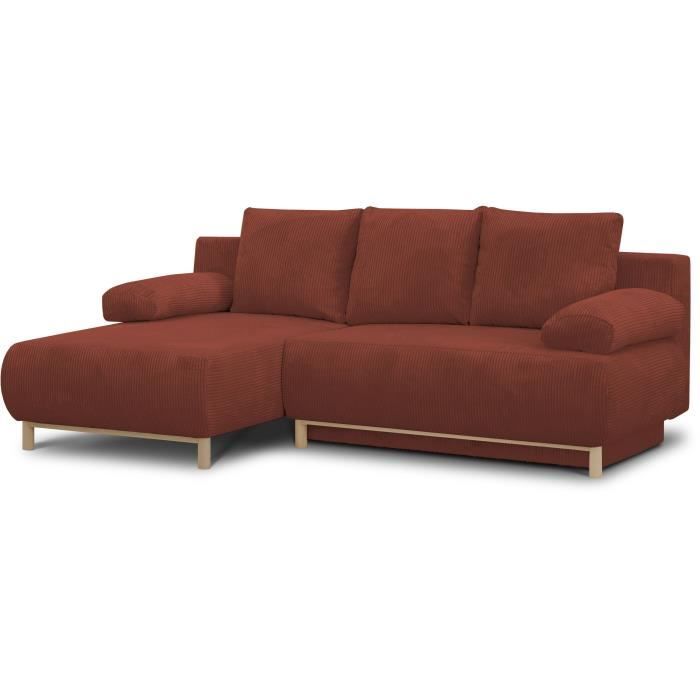 MIKACGLIN52N-4.jpg MIKA Hoekbank links - 3-zits - Roestkleurige corduroy stof - Opbergvak - 192 x 84 x 93 cm - Afbeelding 5