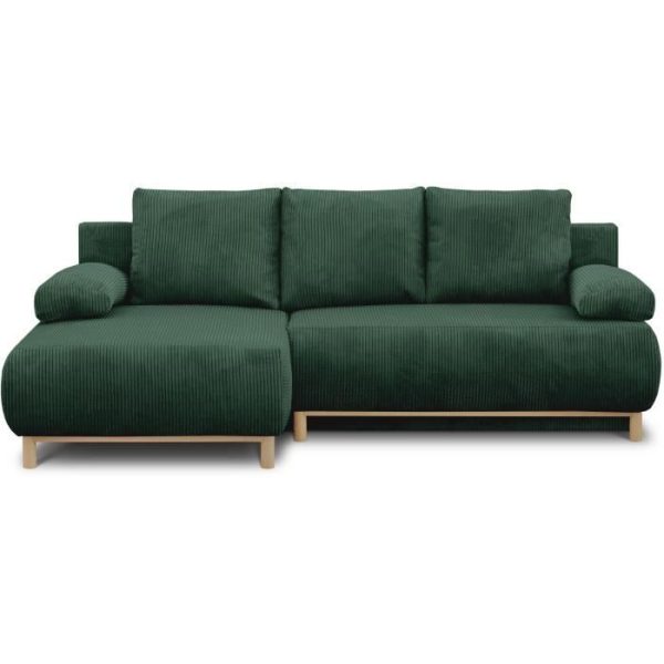 Hoekbank links - 3-zits - MIKA - Donkergroene corduroy stof - Opbergvak - 192 x 84 x 93 cm