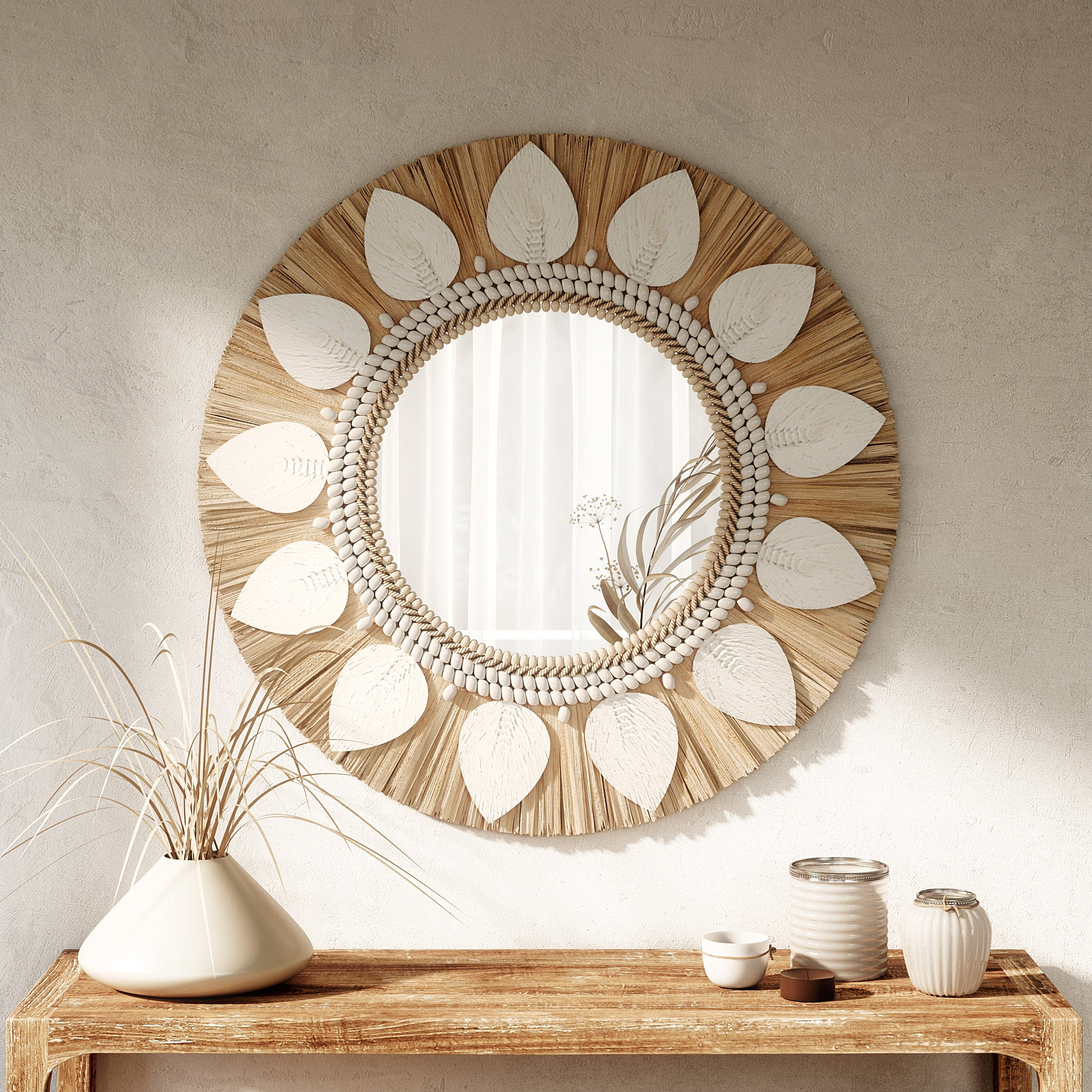 MIR-DAUNA-1.jpg Dauna Boho-Chic Ronde Rotan Spiegel - Afbeelding 2