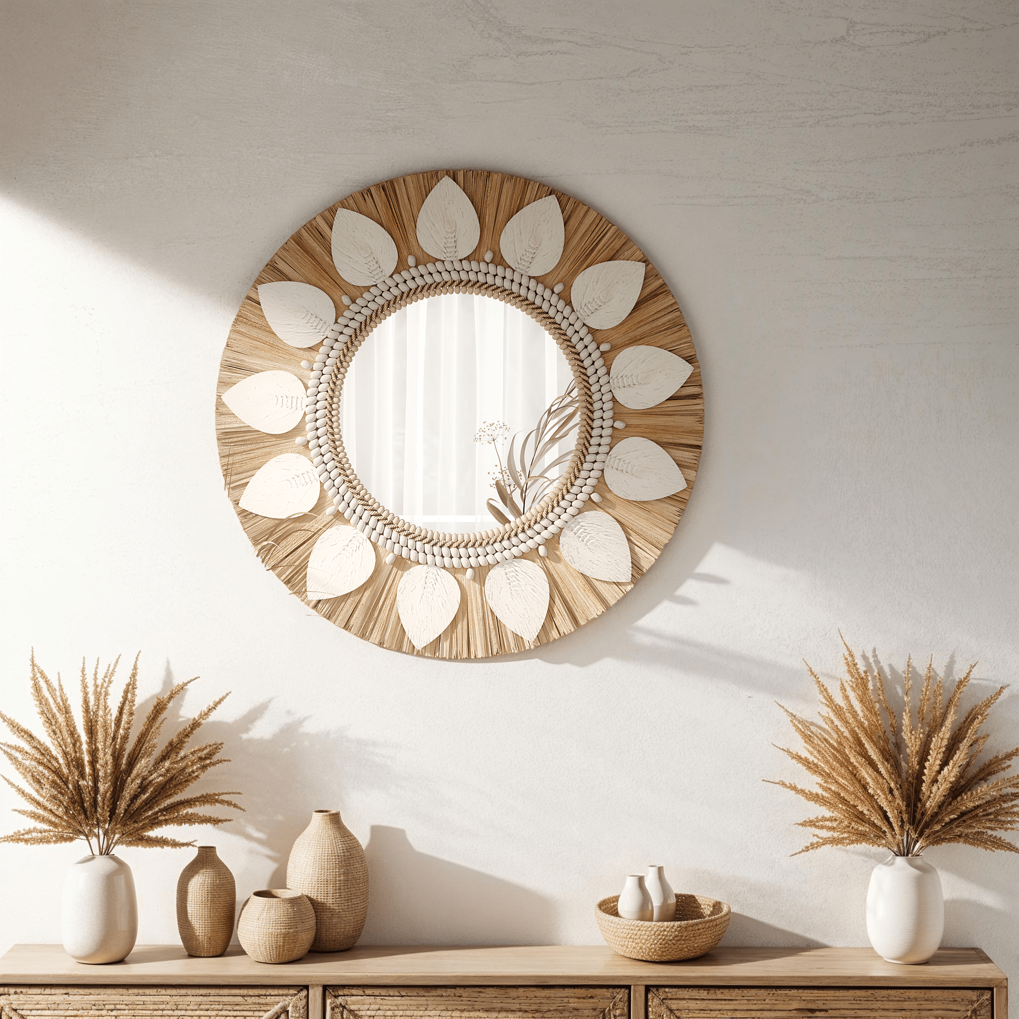 MIR-DAUNA-2.png Dauna Boho-Chic Ronde Rotan Spiegel - Afbeelding 3