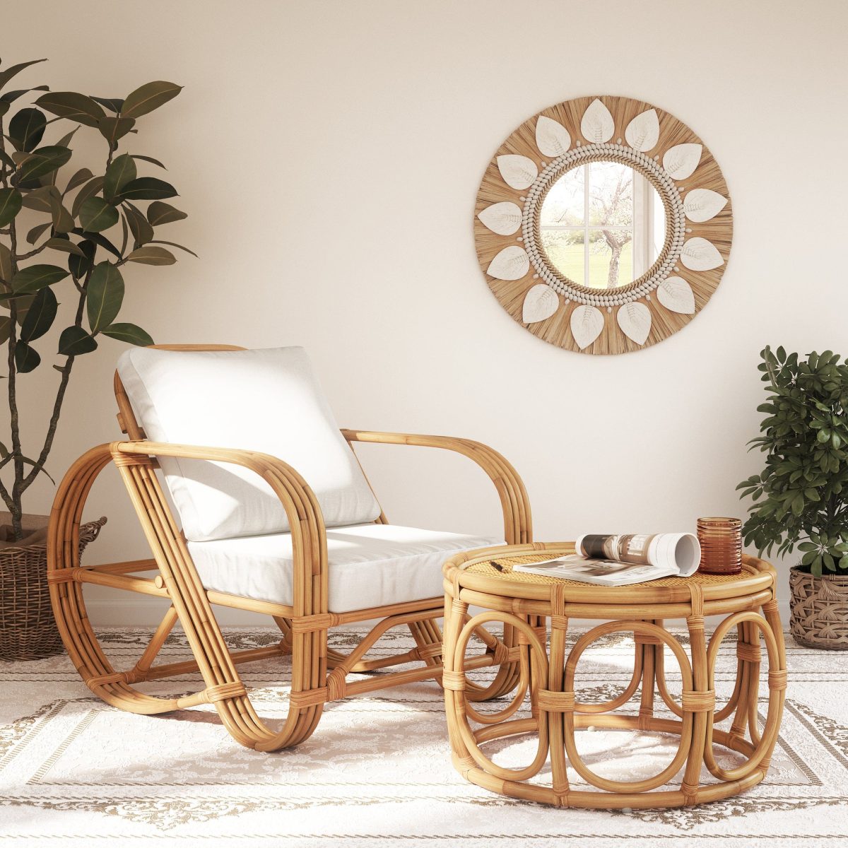 Dauna Boho-Chic Ronde Rotan Spiegel - Afbeelding 4