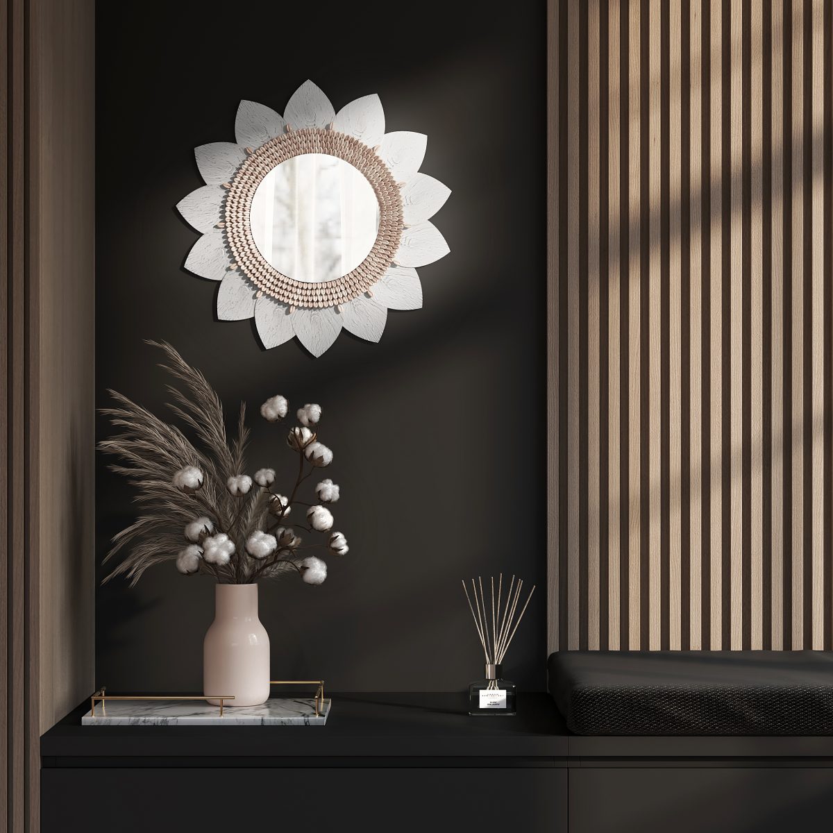 Natuurlijke Boho Chic Japandi Ronde Spiegel - Afbeelding 1