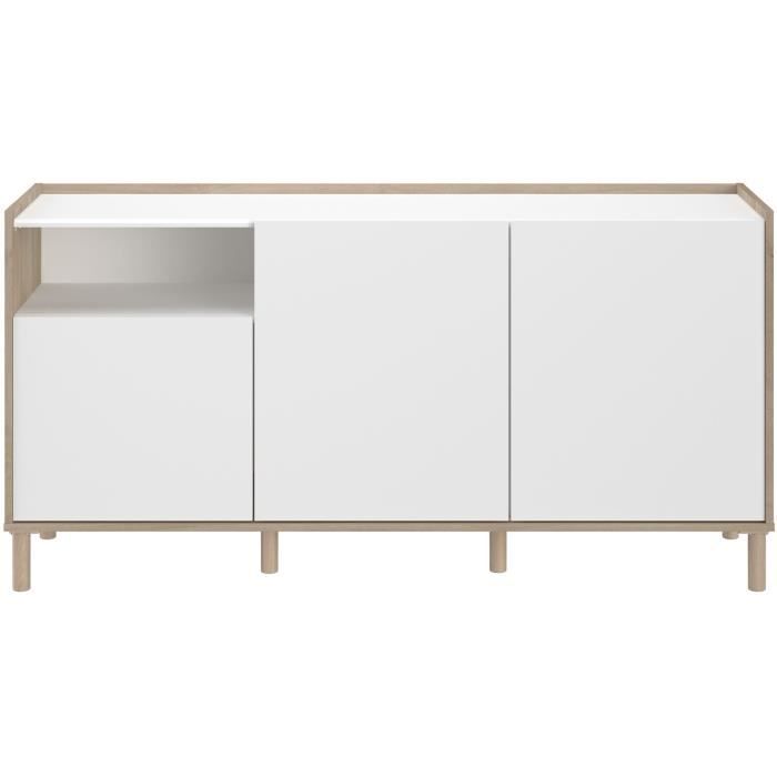 MORPHOS0400EN3P-3.jpg MORPHOS dressoir - L 150 x D 40 x H 74,5 cm - Wit / Eiken decor - 3 deuren - PARISOT - Afbeelding 4